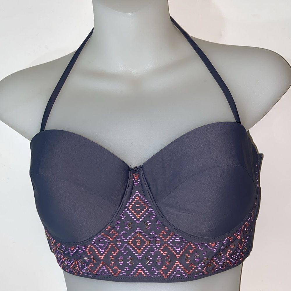 Candie's Swim Gray and Purple Embroidery Bandeau Intimates Size S